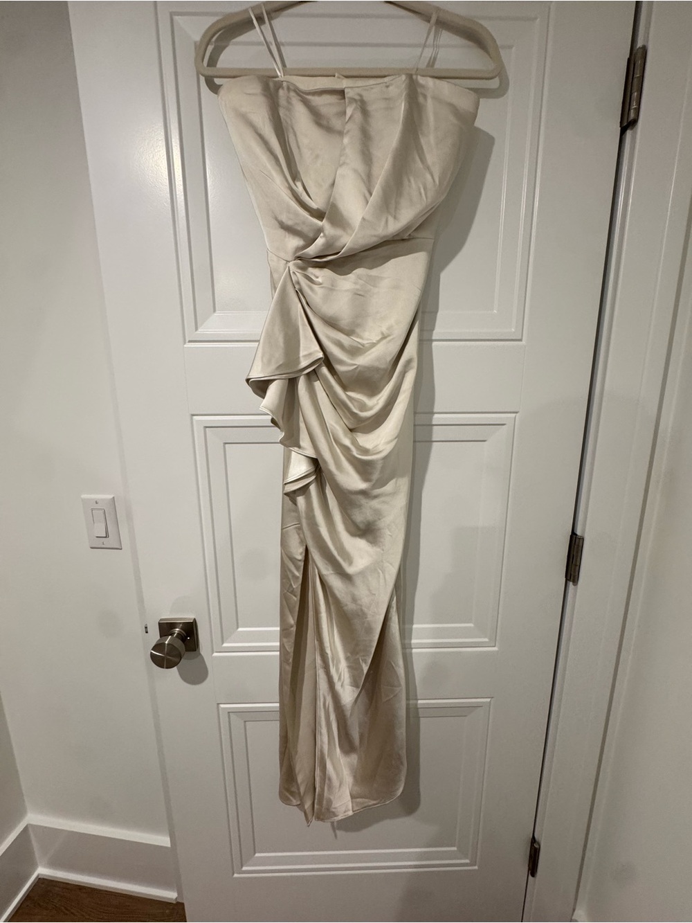 BHLDN Ivory Champagne Satin Draped Gown
